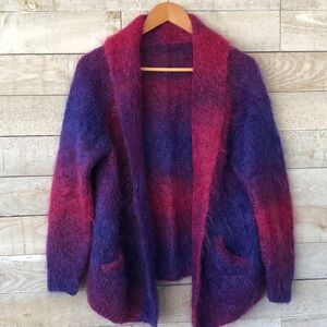 Cozy Handmade Knit mohair Cardigan in Vibrant Pink and Purple